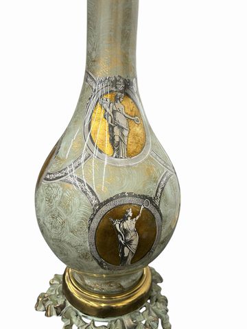 Neoclassical Style Reversed Painted Lamp w/Bronze Base, H. 39 in.