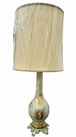 Neoclassical Style Reversed Painted Lamp w/Bronze Base, H. 39 in.