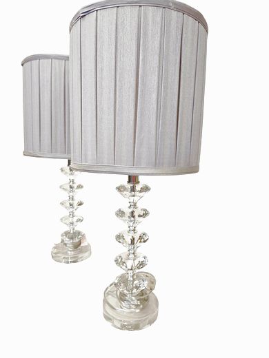 Pair Lucite Diamond Stack Table Lamps 24"H