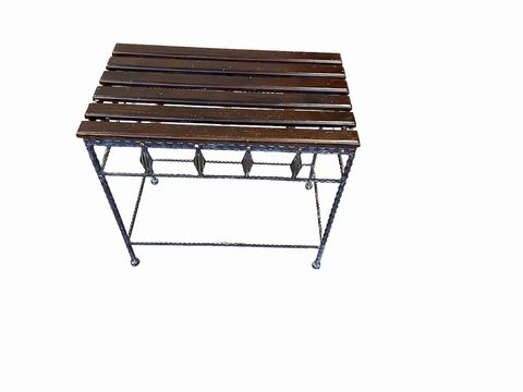 Metal & wood slat side table, 19.75x11.75x18