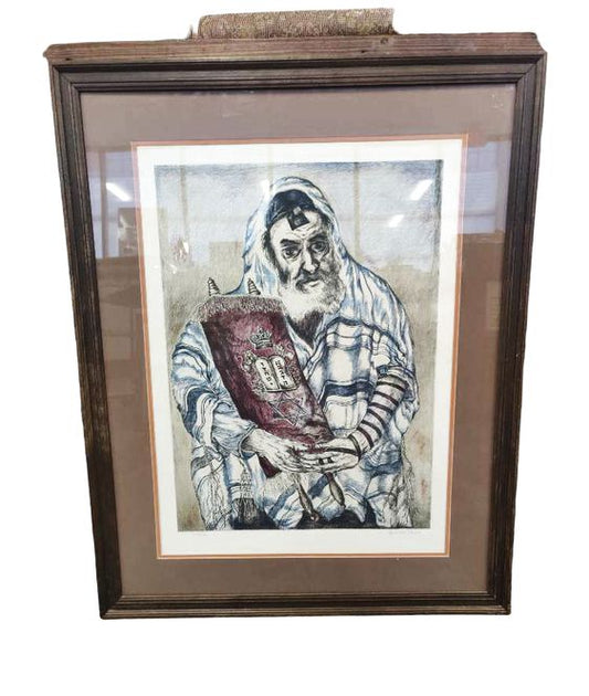 "Rabbi with Torrah" Signed Artwork 33.5"x27"