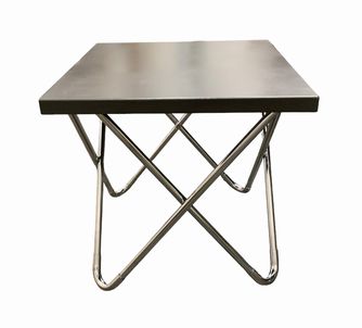 Square Dark Metal Side Table w/ Chrome Legs, 22x22x22"