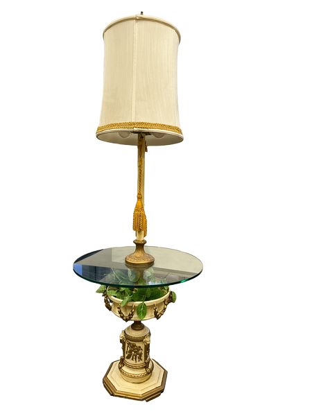 Vintage Glass Top End Table Lamp, 62"h