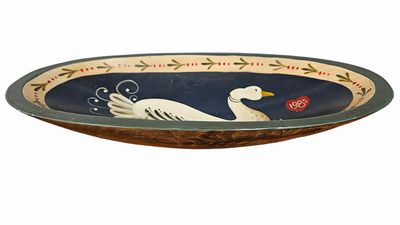 Weston 1983 Hand Painted Wooden Swan Bowl 12'L