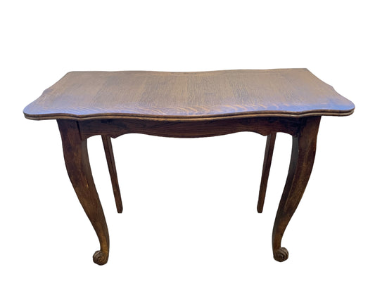 Antique oak console table w/ tiger oak banding, 38x15.75x28.25"