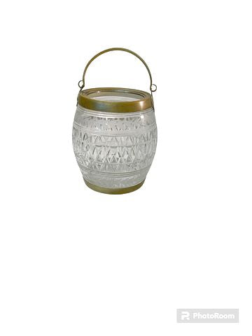 Crystal Candle Jar w Brass  Handle 4"H