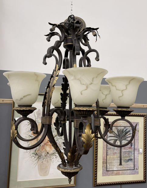 Black/gold 6 lamp chandelier