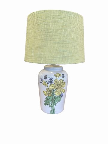 Ceramic table lamp, yellow/purple floral, 24"H