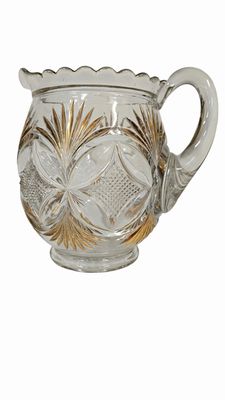 Antique Crystal Pitcher with Gold Design 7x7"