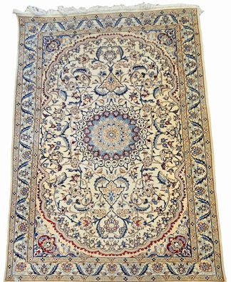 Red/blue/ivory Persian wool rug, 79x48"