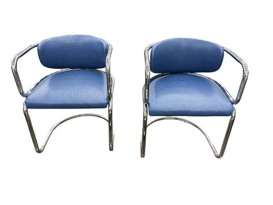PAIR - MCM blue & chrome chairs