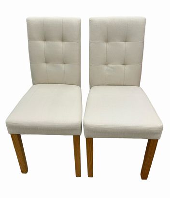 PAIR of off-white tufted-back side chairs, 16.5x16.5x35.75"