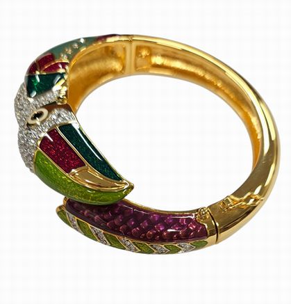 Toucan Cuff Art Deco Gold Plated w Swarovski Crystal  Bracelet