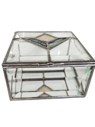 Stained Glass and Mirrored Jewelry Box 3"H x 5.5"Sq