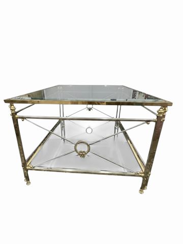 Hollywood Regency-style mixed metal coffee table w/lower shelf, 18H.36.5W.26.5D