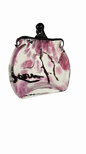 Pink/Blk Glass Shopping Bag Vase Pink 6"Wx11"H