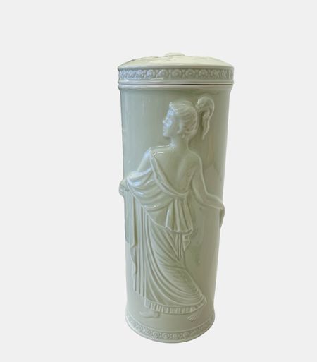 Pale Celadon Decorative Jar/Vase w Figures 11"Hx4.5"D