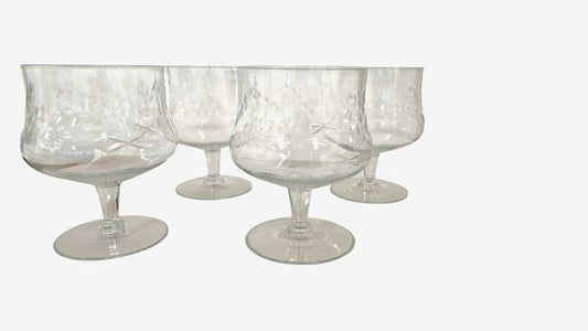 Set of 4 Etched Crystal Dessert Footed Glasses