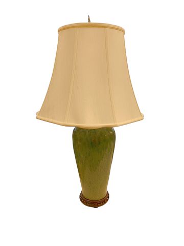 Pair Of Green Glazed Ceramic Table Lamps 32x18"