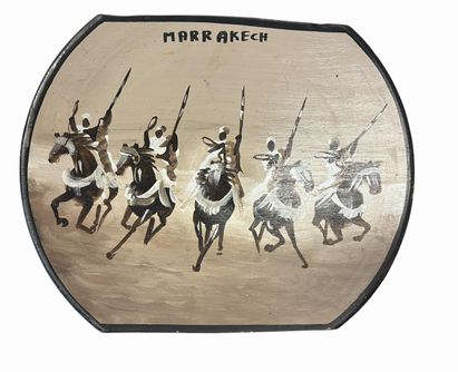 Handpainted Moroccan pottery platter wall hanging, 13" x 11"