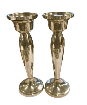 PAIR of stainless steel pillar/taper candleholders, 10.5"