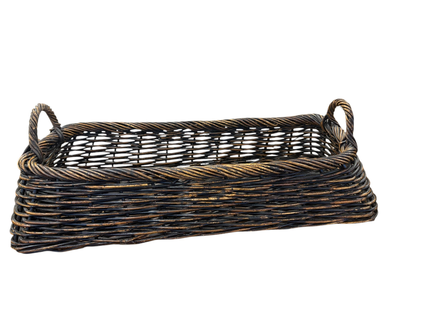 Long rectangular basket w/ handles, 23x10x5"