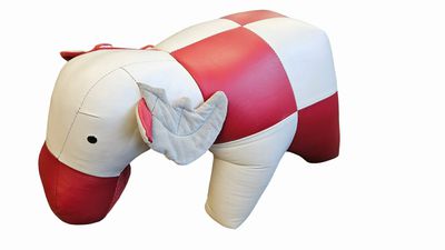 Reiners Red/White Leather Moose Stool 21"Hx12'W