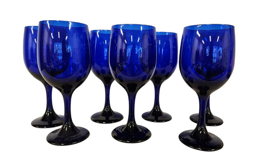 6+1Cobalt Glass Tulip Style Wine Glasses, 7"H