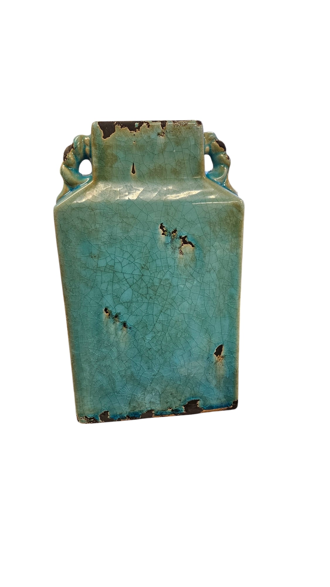 Rustic Rectangular Ceramic Turquoise Vase 13 x 7.5