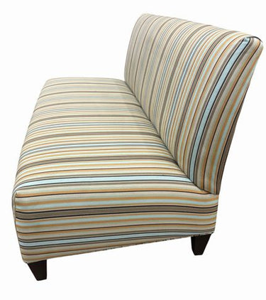 Green/turquoise/brown striped armless sofa/banquette, 36" h, 68" w, 25.5" d