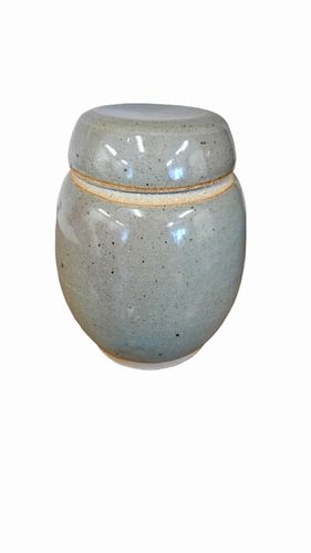 Hand Crafted Lidded Ceramic Jar Sea Glaze 4.5"H