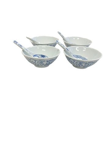 Set Of 4 Canton Express Soup Bowls 5"rd w/Soup Spoons 6"