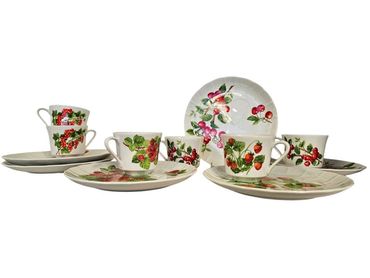 Set of 6 Assort. Framboisier,  Eda Seymour Mann, Dessert plate/Cup, 8.5' dia.