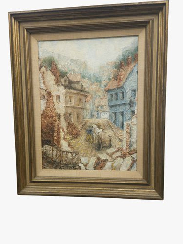 Vintage Signed  Original Imposto Oil Painting, Euro Village 32"l x 26"w