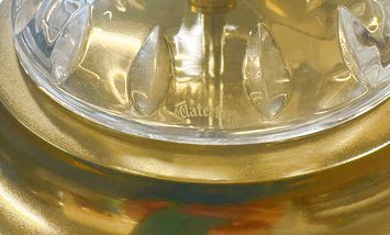 Vintage Waterford Crystal lamp on brass base w/ ivory shade, 28" h