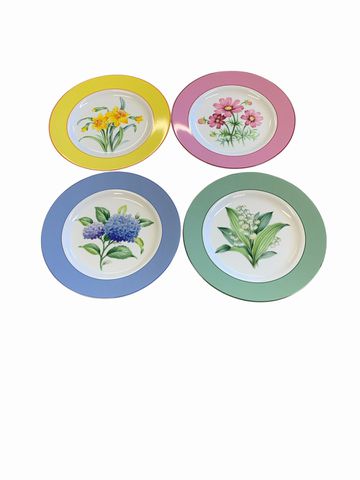 Set Of Four Andrea By Sadek Flower Plates 8"rd