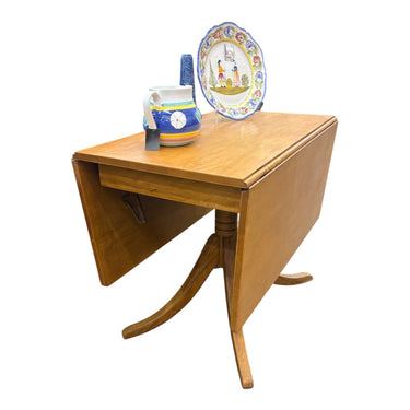 Antique yellow birch dropleaf pedestal table, 29.25" h, 36" w, 20.5" d (leaves d