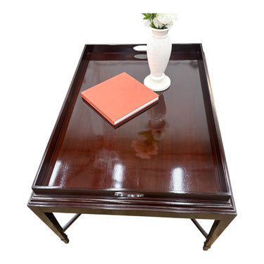 Barbara Barry for Baker tray-style coffee table w/ dark glossy finish, 19" h, 40