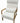 Ivory boucle high-back MCM chair w/ lumbar pillow, 37.5" h, 25.5" w, 19.5" d