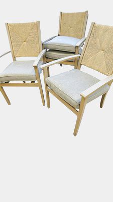 *NEW* 4 Woven Backed Outdoor Stackable Dining Chairs w Cushions