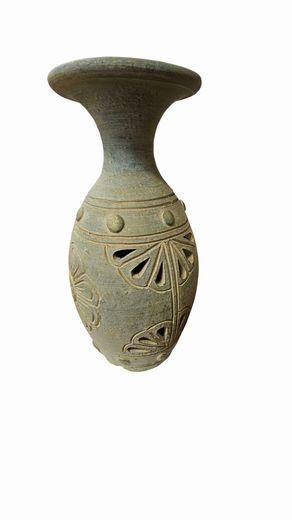 Clay Reticulated Decorative Vase 8"Dia x 16"H
