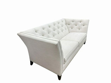 Ethan Allen Shelton cream tufted sofa w/ nailhead trim, 32" h, 78" w, 38" d
