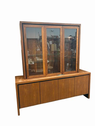 2-piece MCM teak sideboard w/ hutch, 74x19x77.5"