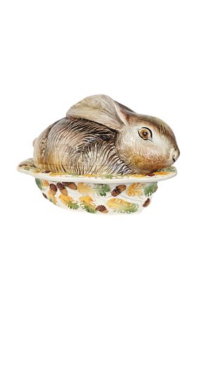 Italian Handpainted, Neiman Marcus Rabbit Lidded Dish5"Hx9"W