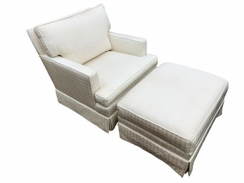 White tone-on-tone armchair w/ ottoman, 30.5x21x34", ottoman 29x22x15"