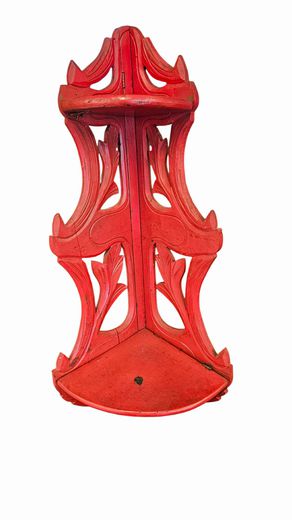 Red Thai Carved Corner Folding Shelf 12"Wx24"H