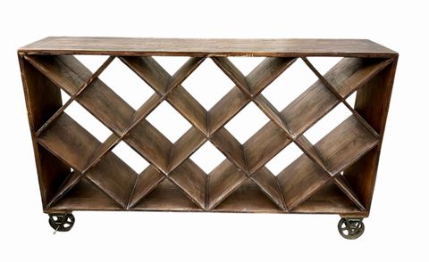Industrial Wood Wine Rack on Wheels, H. 41 in. x W. 69 in. x W 15 in.