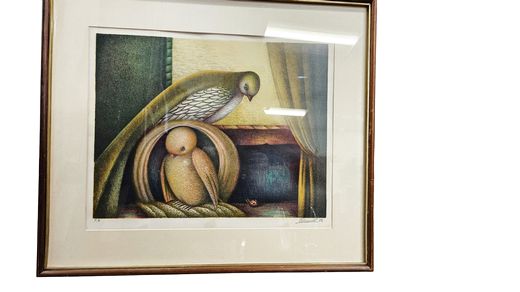 Signed Print,  Two Birds, Peruvian Erseroz  20"Hx23"W