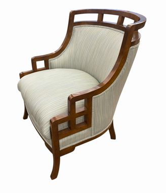 PAIR of Century open-slat barrel-back club chairs upholstered in muted blue-gree