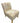 Tan/burgundy pattern armless chair, 32.5" h, 22" w, 22" d